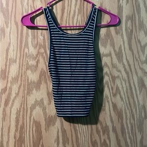 Navy and white striped halter crop top